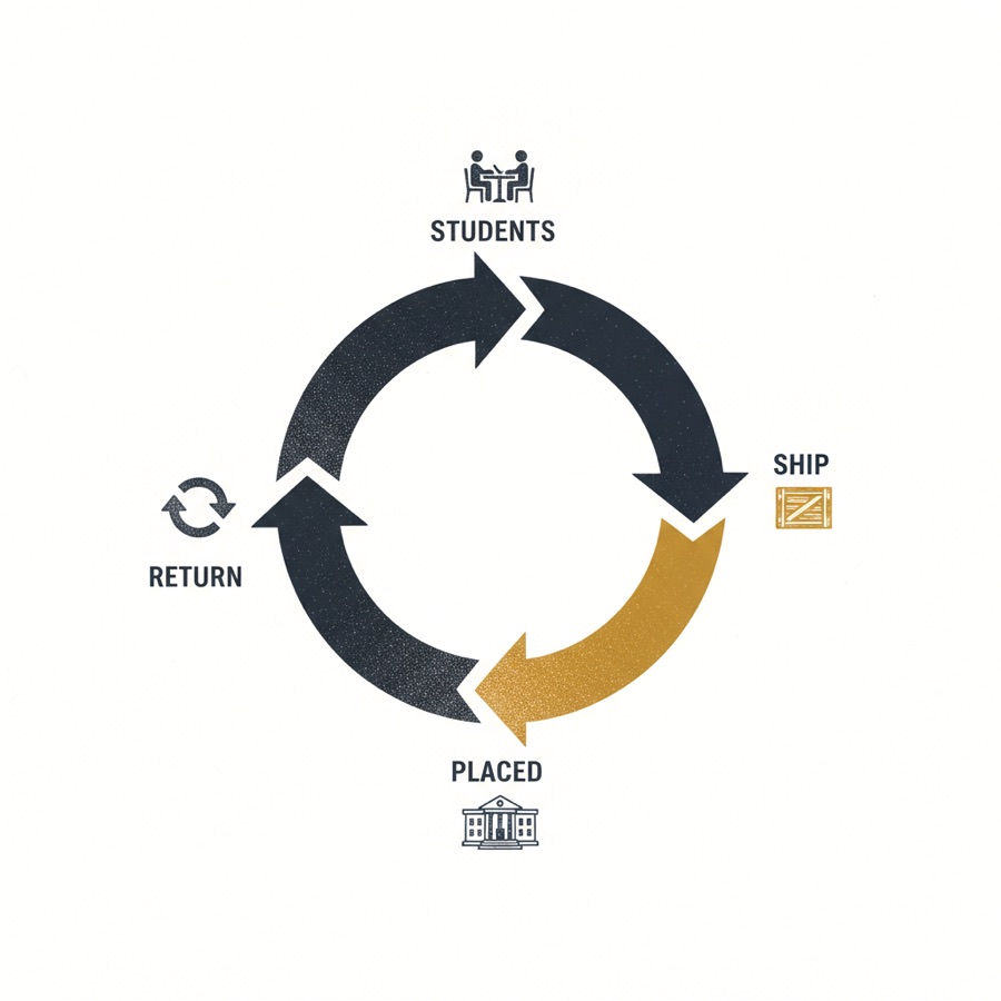 Flywheel: students ship real software, get placed, companies return